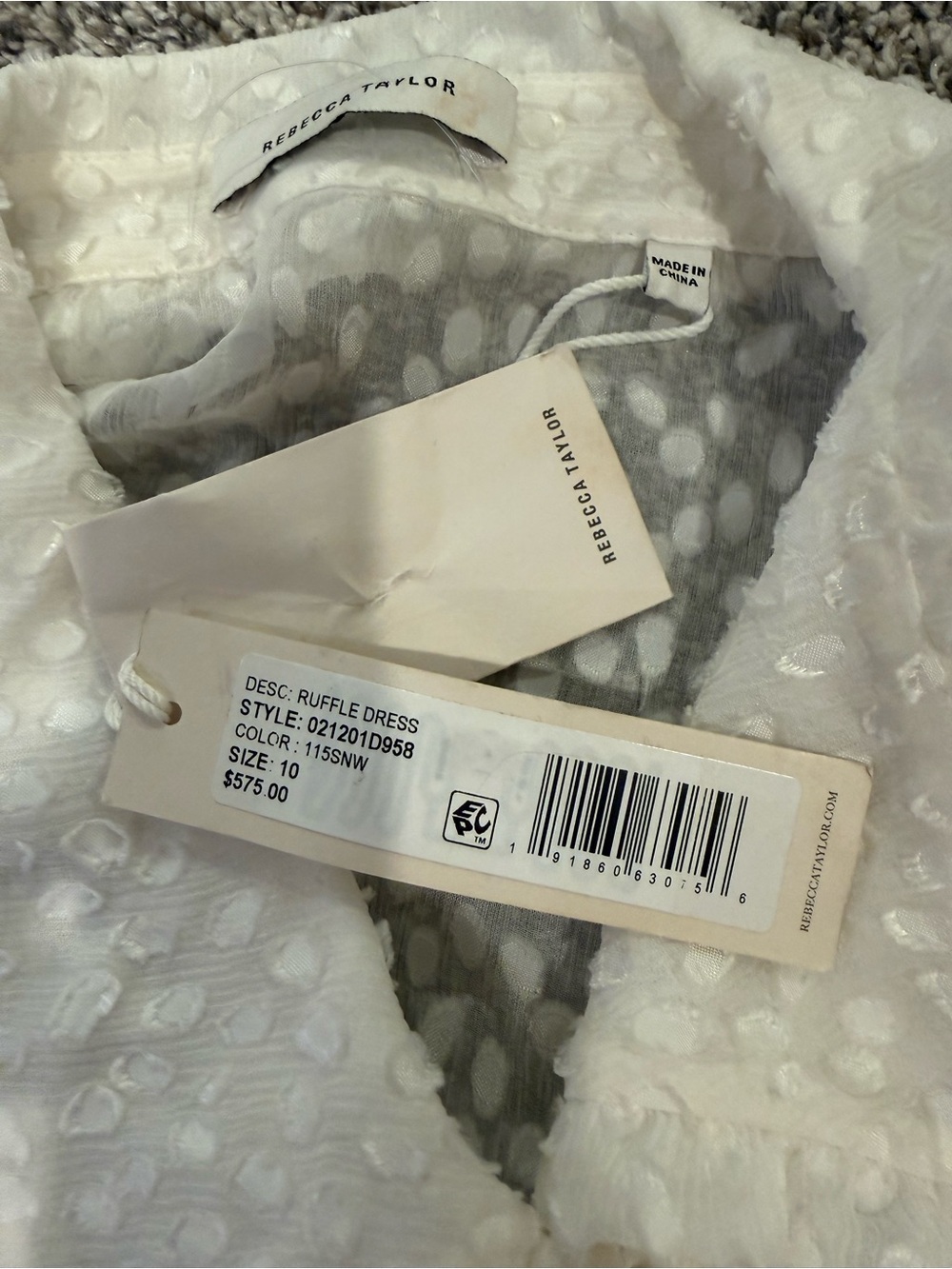 Rebecca Taylor Silk Blend Swiss Dot Ruffle Dress Ivory Size 10 Tags Attached - Picture 6 of 15